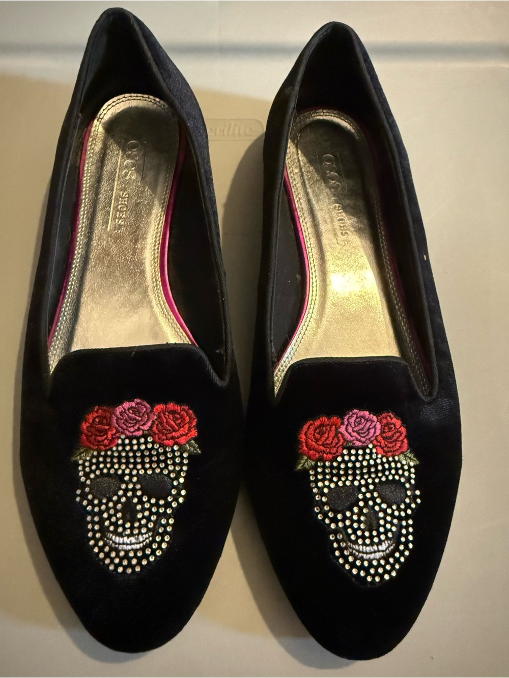 ASOS Black Velvet Skull flats